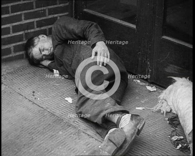 Man Sleeping in a Doorway, 1933. Creator: British Pathe Ltd.