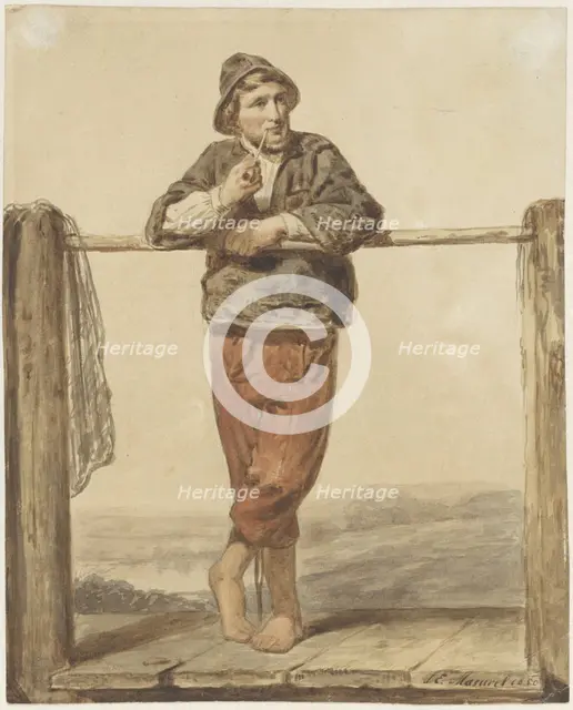 Man smoking a pipe, 1850.  Creator: Johannes Eugel Masurel.