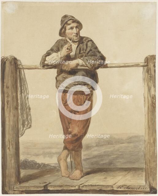 Man smoking a pipe, 1850.  Creator: Johannes Eugel Masurel.