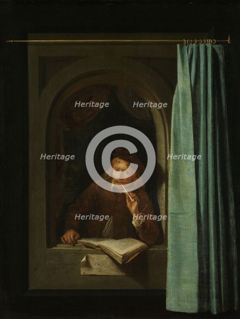 Man Smoking a Pipe, c.1650. Creator: Gerrit Dou.