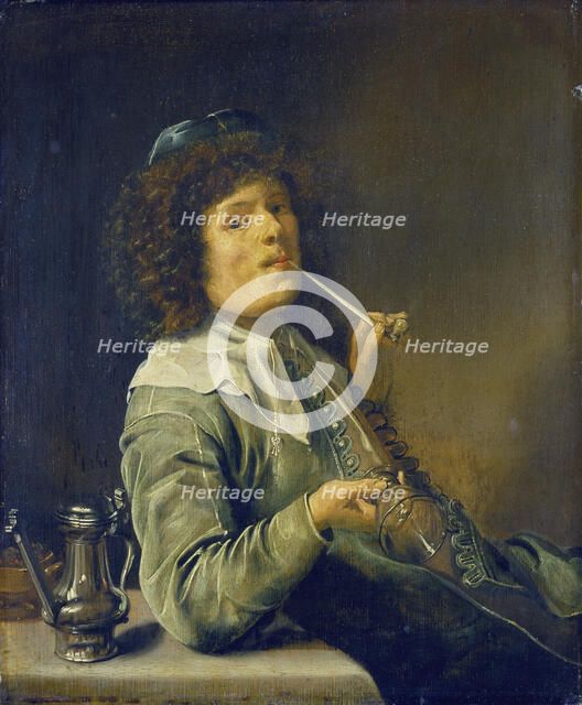 Man Smoking and Holding an Empty Wine Glass, c1632-1634. Creator: Jan Miense Molenaer.