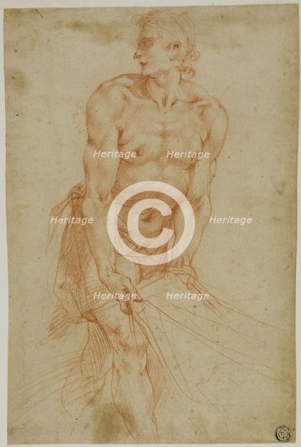 Man Tugging on Sheet: Study for the Entombment [Sacristy of the Certosa di San..., 1595/96. Creator: Giuseppe Cesari.