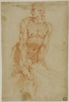 Man Tugging on Sheet: Study for the Entombment [Sacristy of the Certosa di San..., 1595/96. Creator: Giuseppe Cesari