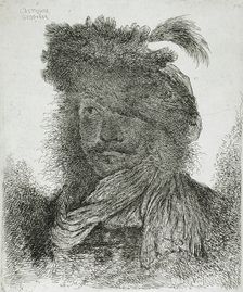 Man Wearing a Plumed Fur Cap and a Scarf, between circa 1647 and circa 1651. Creator: Giovanni Benedetto Castiglione