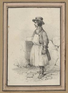 Man wearing an apron and a hat, mid-19th century. Creator: Victor Adam