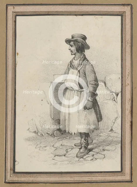 Man wearing an apron and a hat, mid-19th century. Creator: Victor Adam.