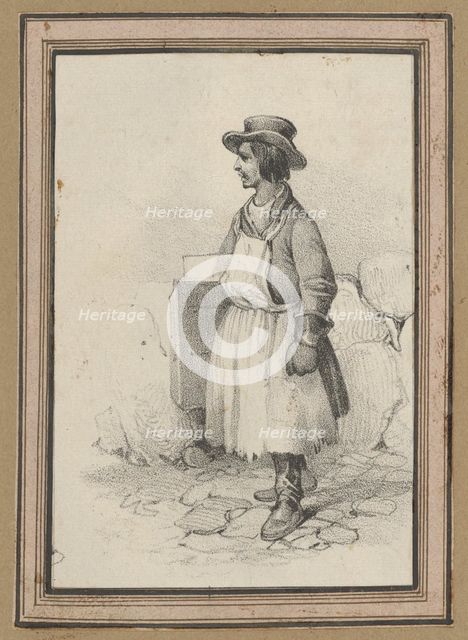 Man wearing an apron and a hat, mid-19th century. Creator: Victor Adam.