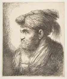 Man weraing a turban facing left, from the series of Large Oriental Heads ca. 1645-50. Creator: Giovanni Benedetto Castiglione