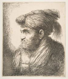Man weraing a turban facing left, from the series of Large Oriental Heads ca. 1645-50. Creator: Giovanni Benedetto Castiglione