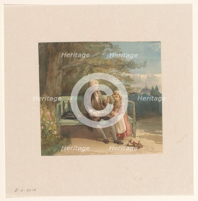 Man who reads to a small child, 1836-1900. Creator: Elchanon Verveer.