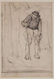 Man with Cane in a Wood, c1860-1895. Creator: Thomas Hovenden
