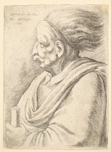 Man with caricatured features and hair streaming behind, in half-length to left, 1648. Creator: Wenceslaus Hollar