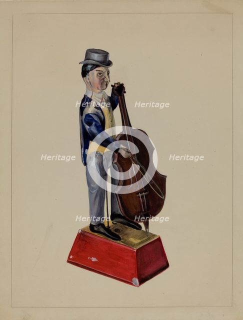 Man with Cello, 1935/1942. Creator: Mina Lowry.