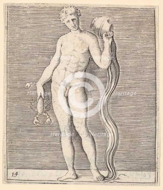 Man with Crayfish and Urn of Water, published ca. 1599-1622. Creator: Unknown.