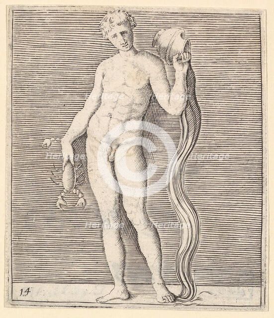 Man with Crayfish and Urn of Water, published ca. 1599-1622. Creator: Unknown.