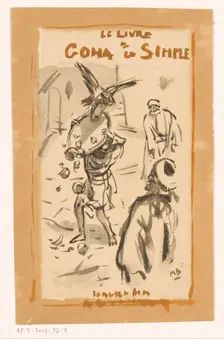 Man with a tray attacked by a bird of prey, c.1925. Creator: Marius Bauer