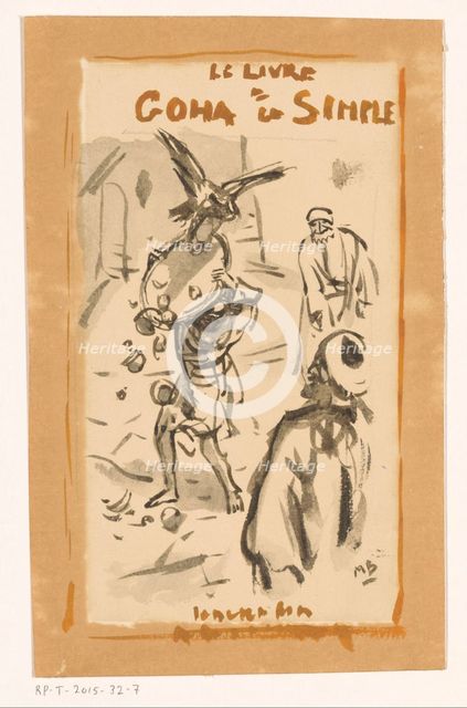 Man with a tray attacked by a bird of prey, c.1925. Creator: Marius Bauer.