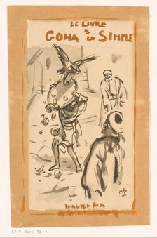 Man with a tray attacked by a bird of prey, c.1925. Creator: Marius Bauer