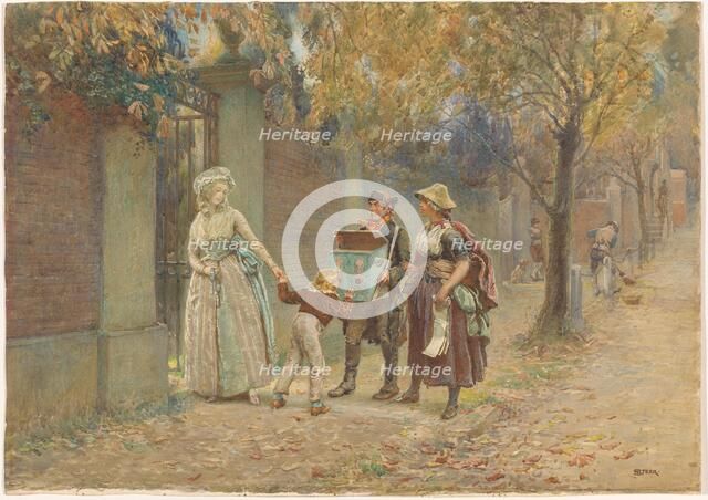 Man with a viewing box, and a seller of songs, 1868-1928.  Creator: Henry Reynolds Steer.