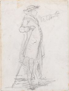 Man with a Walking Stick, Seen in Profile [recto], probably c. 1754/1765. Creator: Hubert Robert