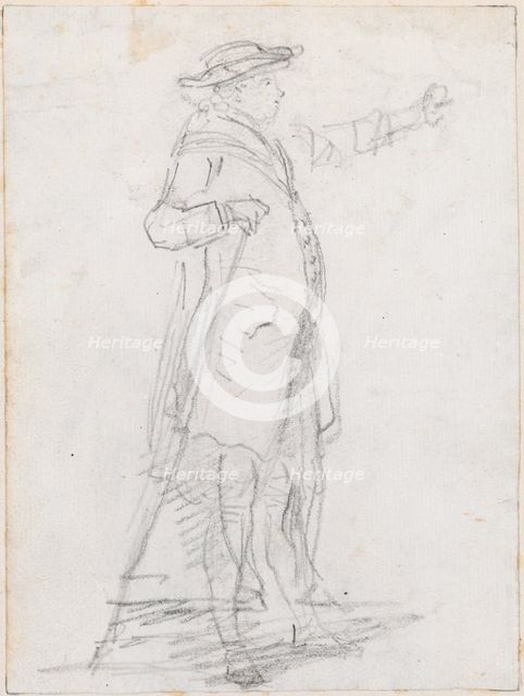 Man with a Walking Stick, Seen in Profile [recto], probably c. 1754/1765. Creator: Hubert Robert.