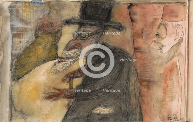 Man with a beard, walking stick and top hat, in profile to the left, 1944. Creator: Samuel Jessurun de Mesquita.