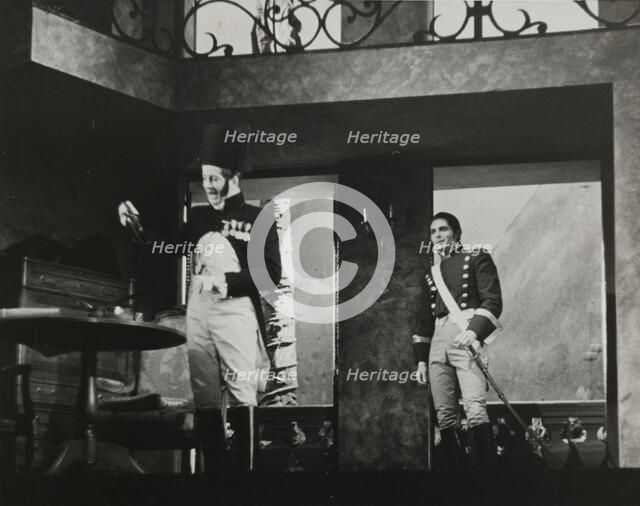 Man with a bottle and another man, 1938. Creator: Unknown.