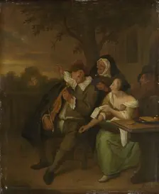 Man with a fiddle in bad company, 1670-1700. Creator: Unknown