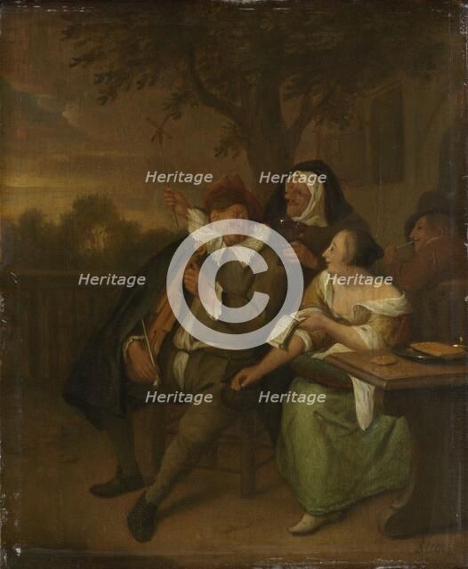 Man with a fiddle in bad company, 1670-1700. Creator: Unknown.