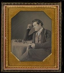 Man with a primitive calculating machine, about 1845. Creator: Unknown