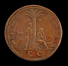 Man with Arms and Africa Mourning [reverse]. Creator: Giovanni da Cavino