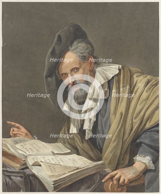 Man with beret and a book, 1798. Creator: R.M. Pruysenaar.