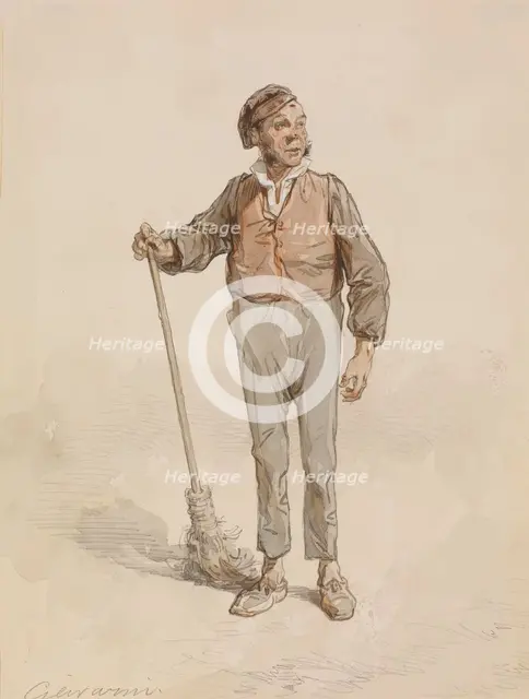 Man with Broom, 1855-1857. Creator: Paul Gavarni.