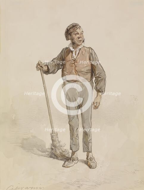 Man with Broom, 1855-1857. Creator: Paul Gavarni.