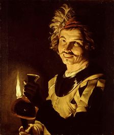 Man with burning candle and carafe of wine, 1640-1650. Creator: Stomer, Matthias (ca.1600-after 1650)