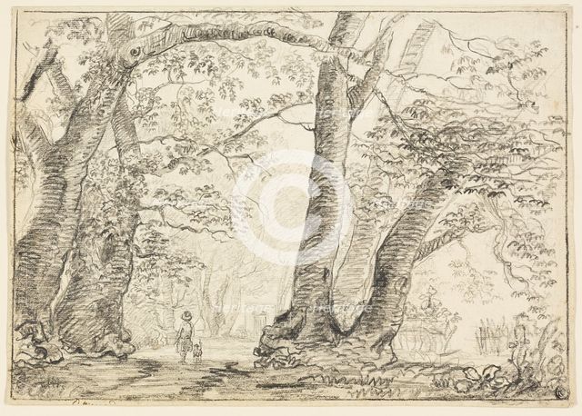 Man with Dog in Forest, n.d. Creator: Unknown.