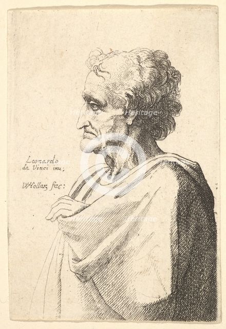 Man with doleful expression to left with hand emerging from cloak, 1625-77. Creator: Wenceslaus Hollar.