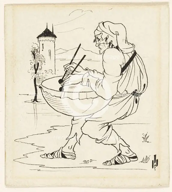 Man with Drum, c. 1893. Creator: Aubrey Beardsley.