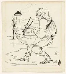 Man with Drum, c. 1893. Creator: Aubrey Beardsley