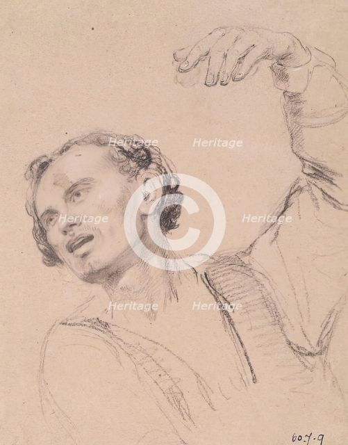 Man with Hand Upraised - Study for The Landing of Mary, Queen of Scots at Leith, c1826. Creator: William Allan.