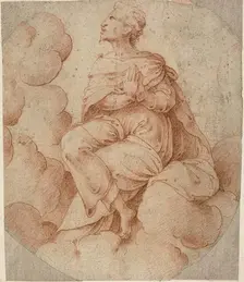 Man with Hands in Prayer, Seated in Clouds, n.d. Creator: Jean Duvet