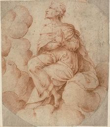 Man with Hands in Prayer, Seated in Clouds, n.d. Creator: Jean Duvet