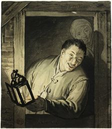 Man with Lantern in Doorway, n.d. Creator: Unknown