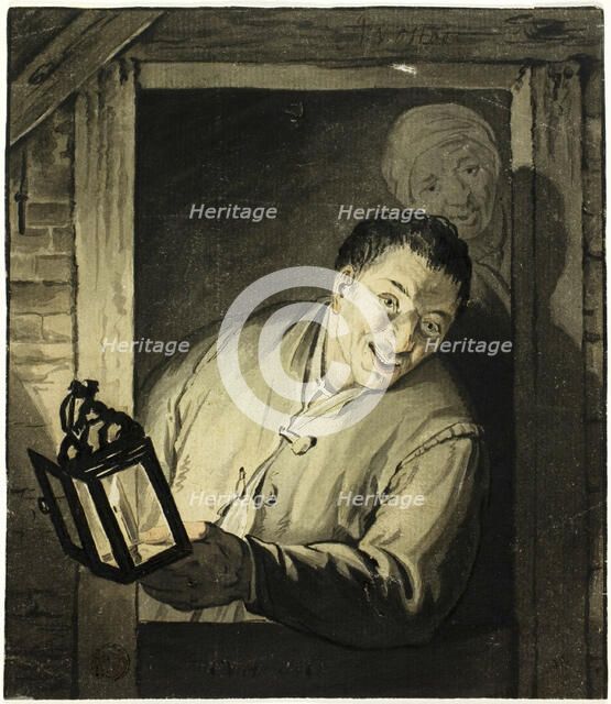 Man with Lantern in Doorway, n.d. Creator: Unknown.