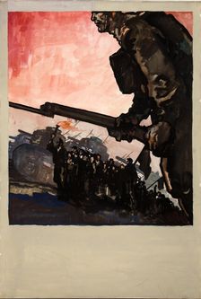 Man with lighted torch at head of a column of civilians, between 1939 and 1946. Creators: Unknown, Central Office of Information