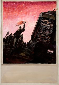 Man with lighted torch at head of a column of civilians, some carrying..., between 1939 and 1946. Creators: Unknown, Central Office of Information