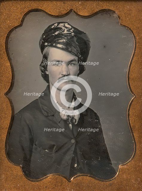 Man with Mustache Wearing Oilskin Hat, 1854-55. Creator: Edward M. Tyler.