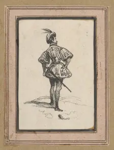 Man with sword and feathered hat, viewed from the back, mid-19th century. Creator: Victor Adam