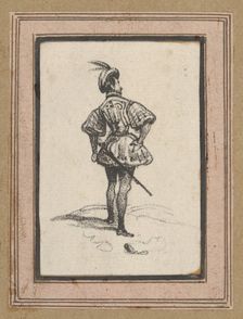 Man with sword and feathered hat, viewed from the back, mid-19th century. Creator: Victor Adam