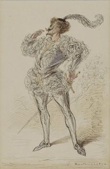 Man with sword in historic costume, c.1854-c.1887. Creator: Alexander Ver Huell